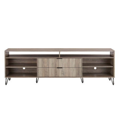 Fluted TV stand with storage and metal legs in light wood finish HouseOfZazla on Tampa Home & Garden Store