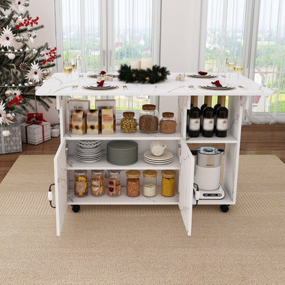 Multi Functional Folding Island Table with marble top, storage shelves, wheels HouseOfZazla on Tampa Home & Garden Store