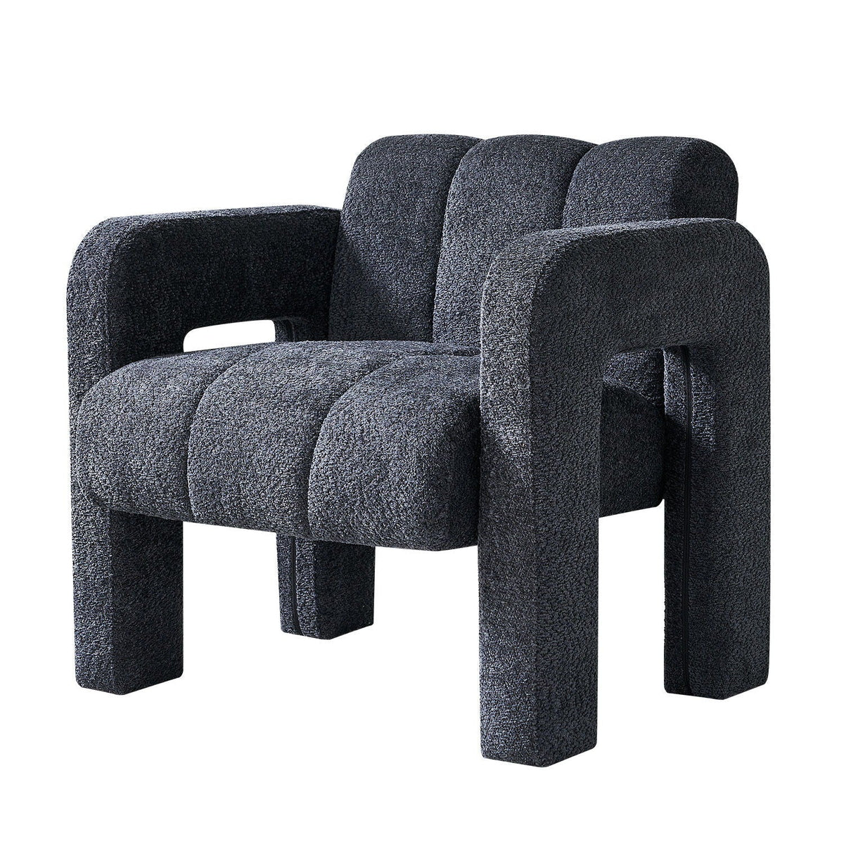 Boucle upholstered accent chair with solid wood frame in dark gray boucle fabric on Tampa Home & Garden Store