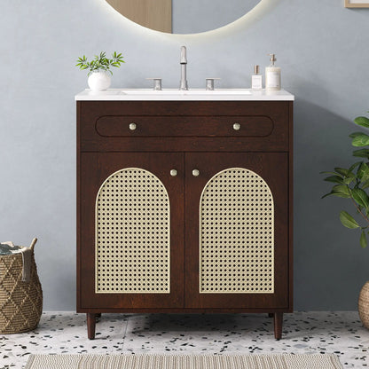 Modern Bathroom Vanity with Sink and Shelf