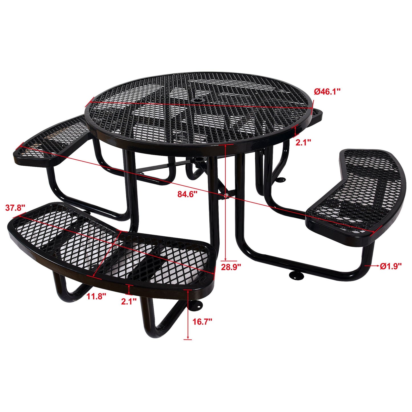 Round Outdoor Steel Picnic Table with Pole