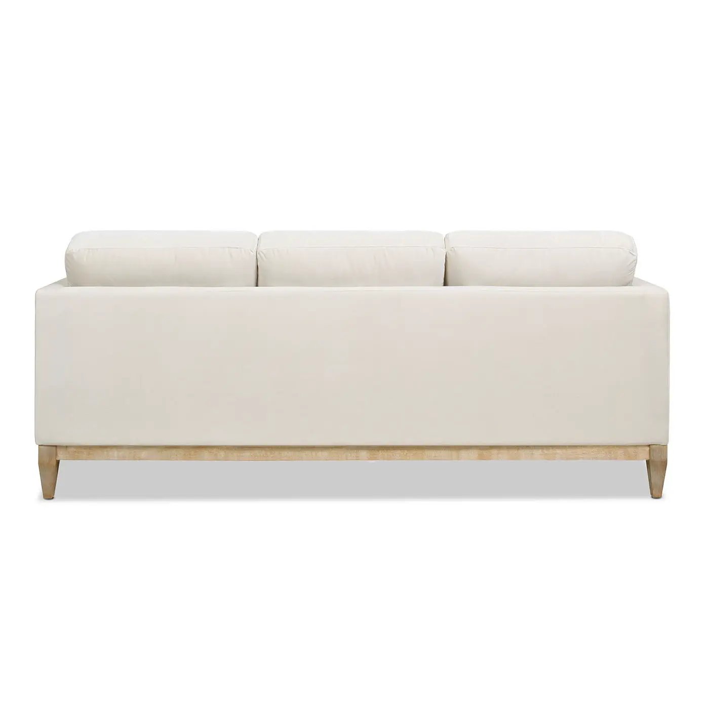 Knox Modern Farmhouse Sofa beige fabric with natural wood legs and 3 back cushions on Tampa Home & Garden Store