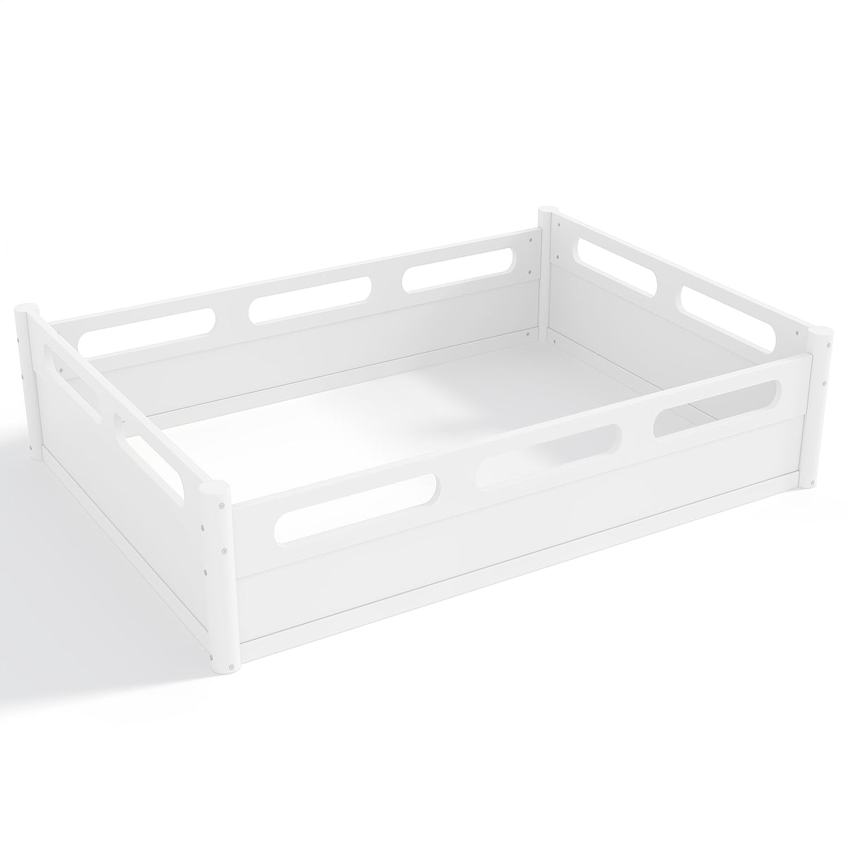 Full-size floor platform bed with guardrails in white by HouseOfZazla on Tampa Home & Garden Store