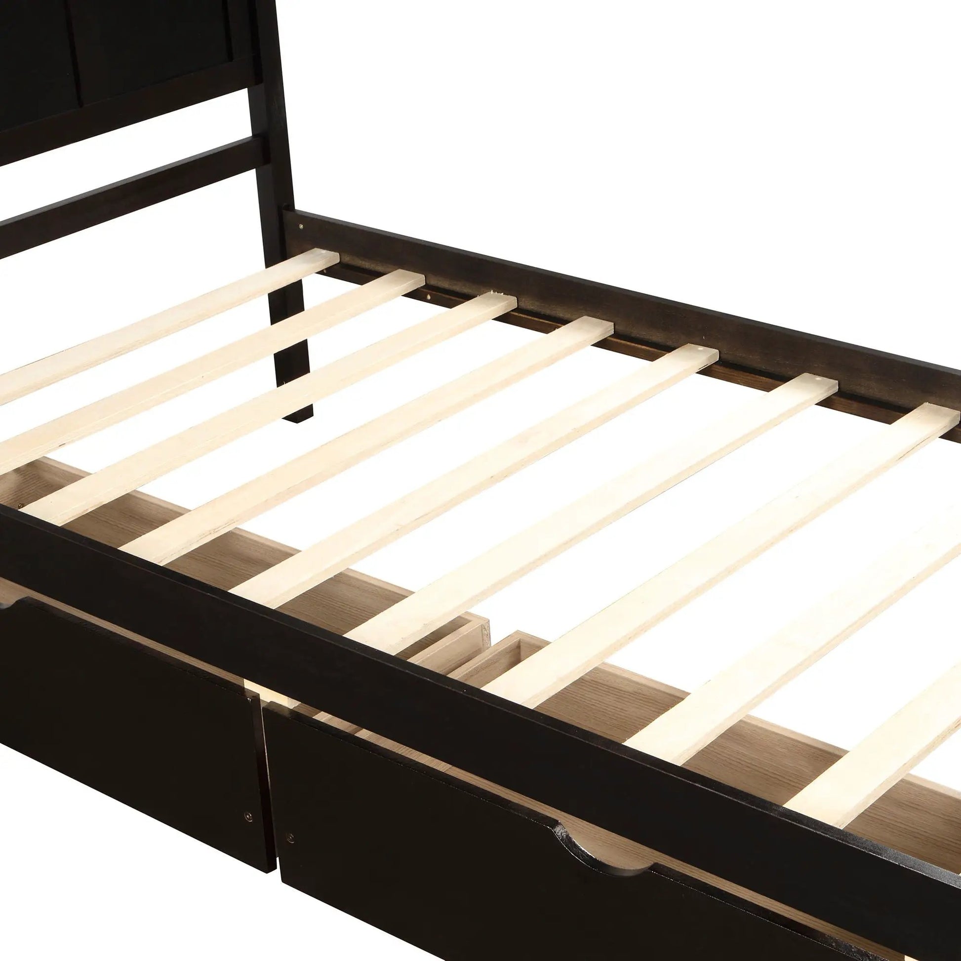 Platform storage bed with 2 wheel-base drawers, dark espresso finish on Tampa Home & Garden Store