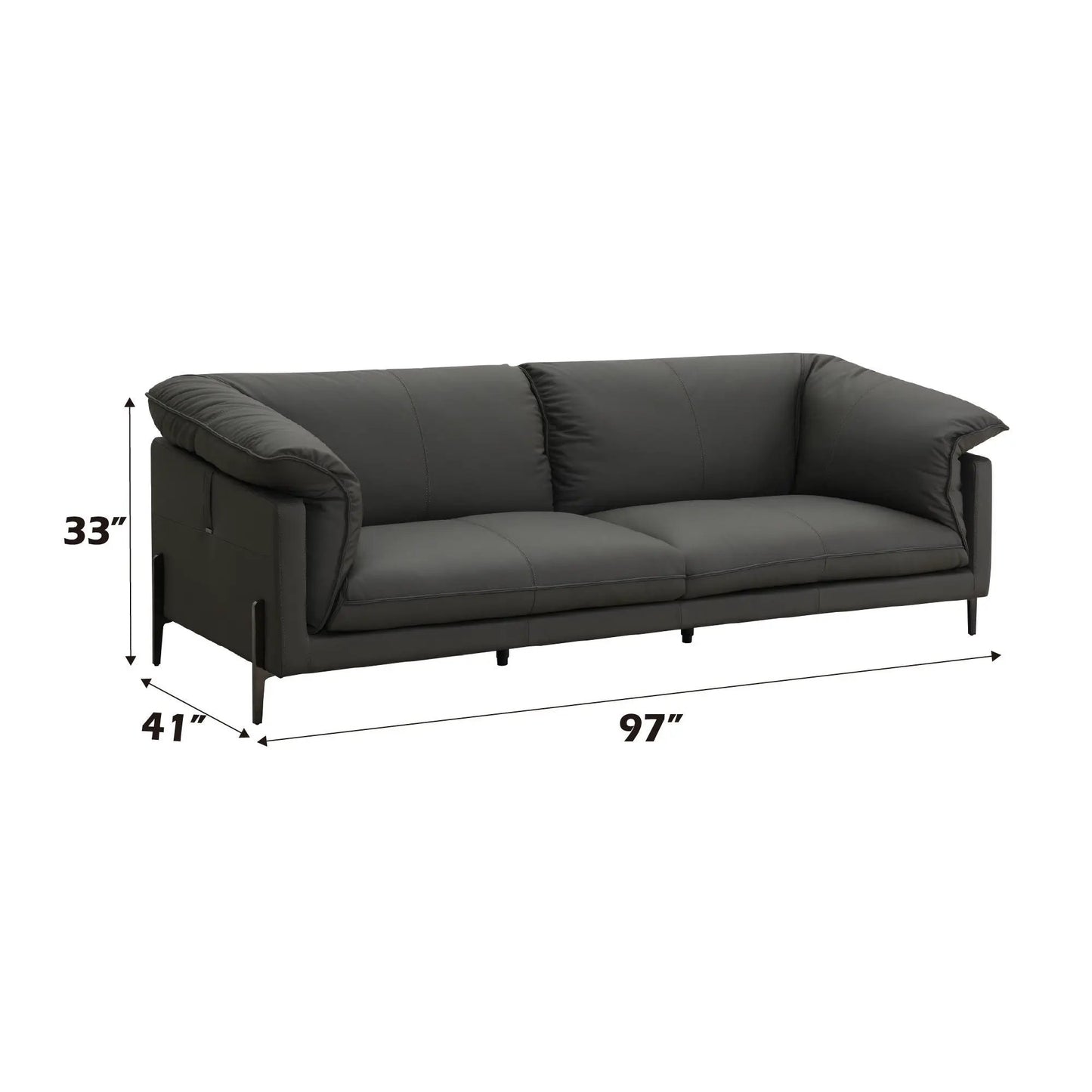 Tadi top grain leather sofa black stationary by Unique Piece Furniture, 97 inches wide on Tampa Home & Garden Store