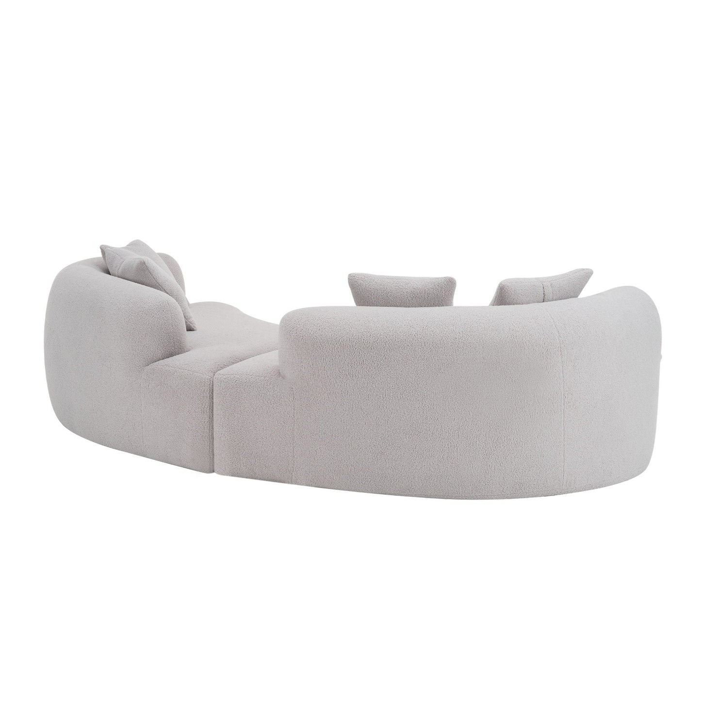 Curved 4-Seater full compression sponge sofa in light grey boucle fabric by HouseOfZazla on Tampa Home & Garden Store