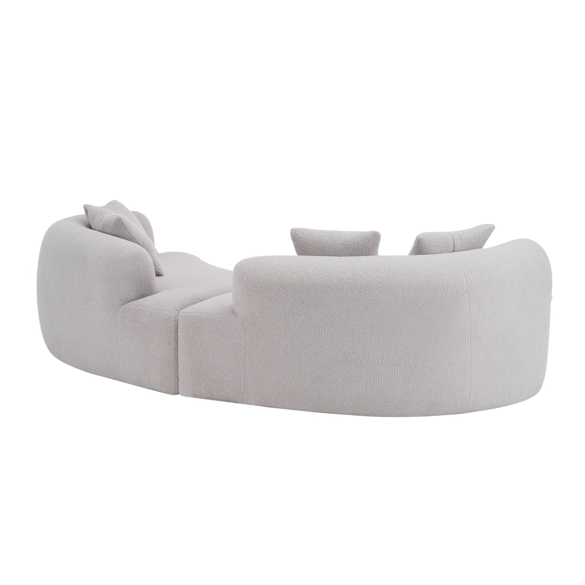 Curved 4-Seater full compression sponge sofa in light grey boucle fabric by HouseOfZazla on Tampa Home & Garden Store