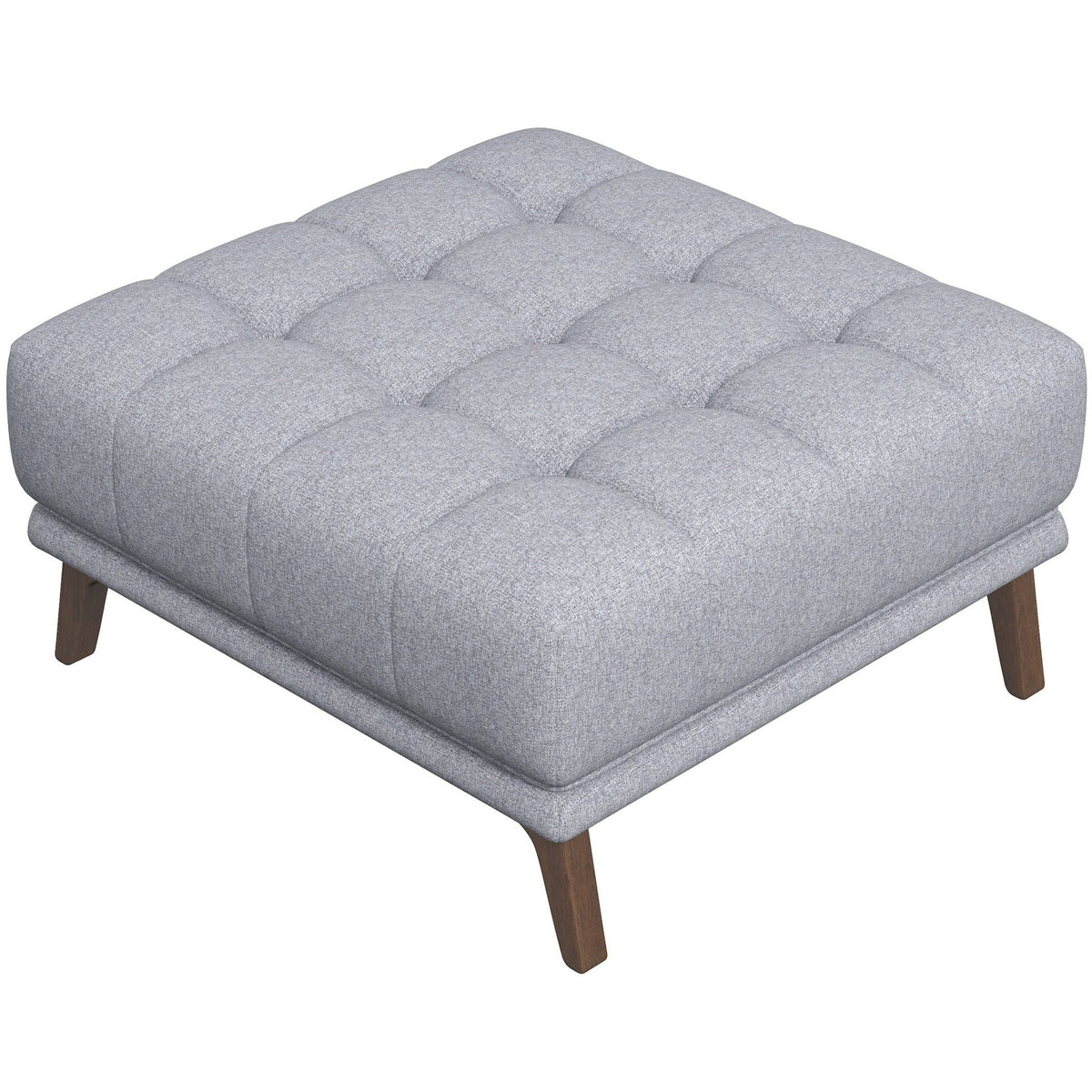 HouseOfZazla Addison Square Upholstered Ottoman in gray tufted fabric with mid-century legs on Tampa Home & Garden Store
