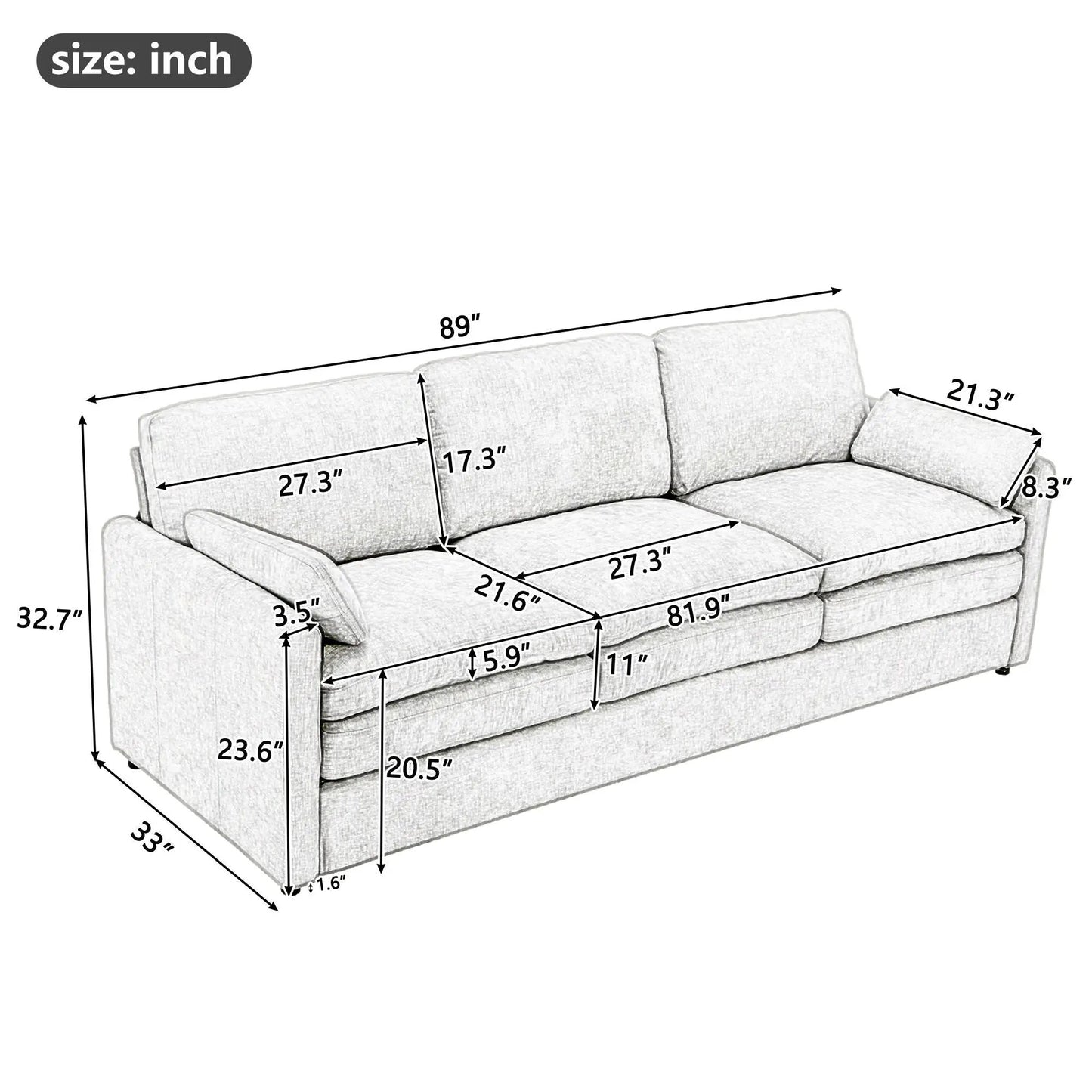 Cozy Upholstered 3 Seater Sofa for Living Room