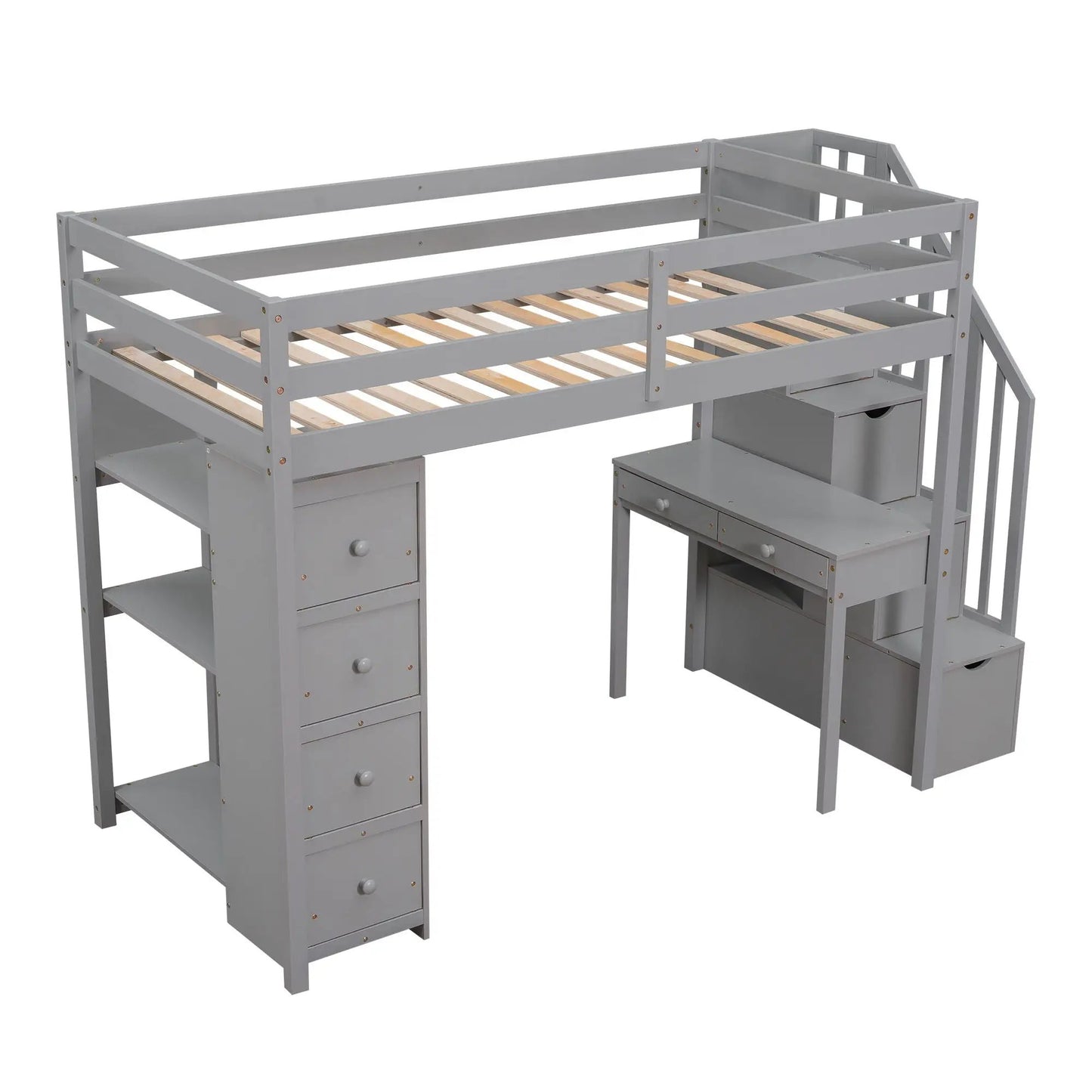 Loft Bed with Storage Drawers Desk and Stairs