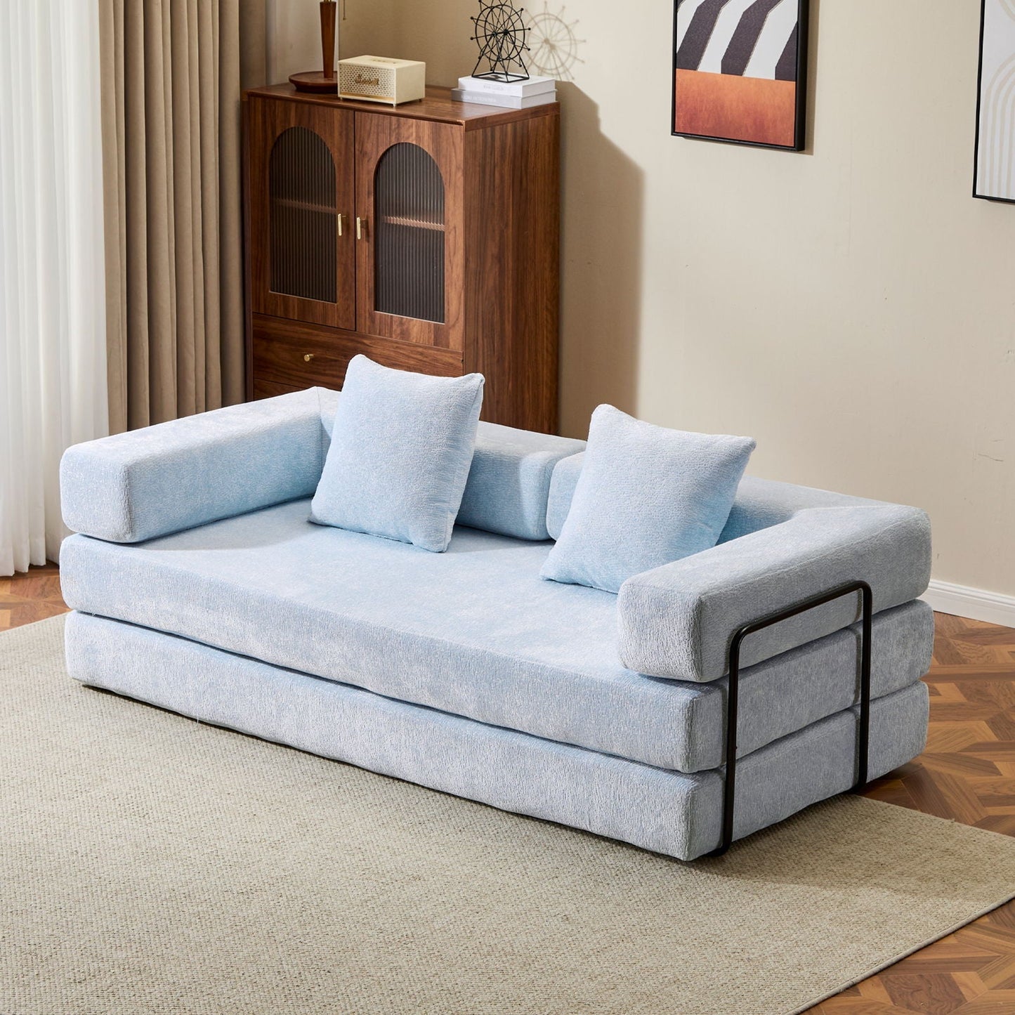 Compact Floor Sofa Bed With A Pillow And Frame