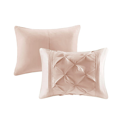 7 Piece Tufted Comforter Set Blush King; 2 pillows show smooth blush and tufted cushion on Tampa Home & Garden Store