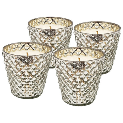 Scented soy wax candle glass set of 4 silver textured holders on Tampa Home & Garden Store