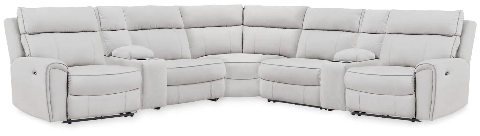 Social Pointe reclining sectional Unique Piece Furniture in gray fabric with plush cushions on Tampa Home & Garden Store