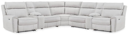 Social Pointe reclining sectional Unique Piece Furniture in gray fabric with plush cushions on Tampa Home & Garden Store