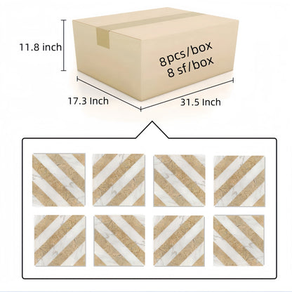 Marble tile set for floor and wall, polished finish, gold and white diagonals, 8 pcs/box HouseOfZazla on Tampa Home & Garden Store