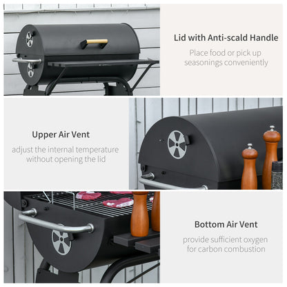 Outsunny 30in barrel charcoal BBQ grill with wooden lid handle side vents and lower rack on Tampa Home & Garden Store