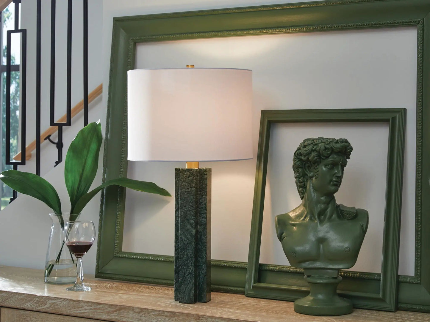 Keegan Marble Table Lamp green marble base with white shade Unique Piece Furniture on Tampa Home & Garden Store