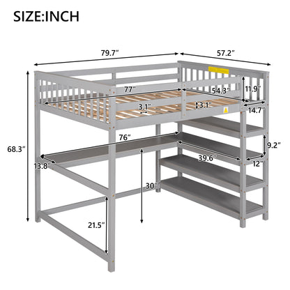 Loft bed with storage shelves and under-bed desk, gray metal frame on Tampa Home & Garden Store