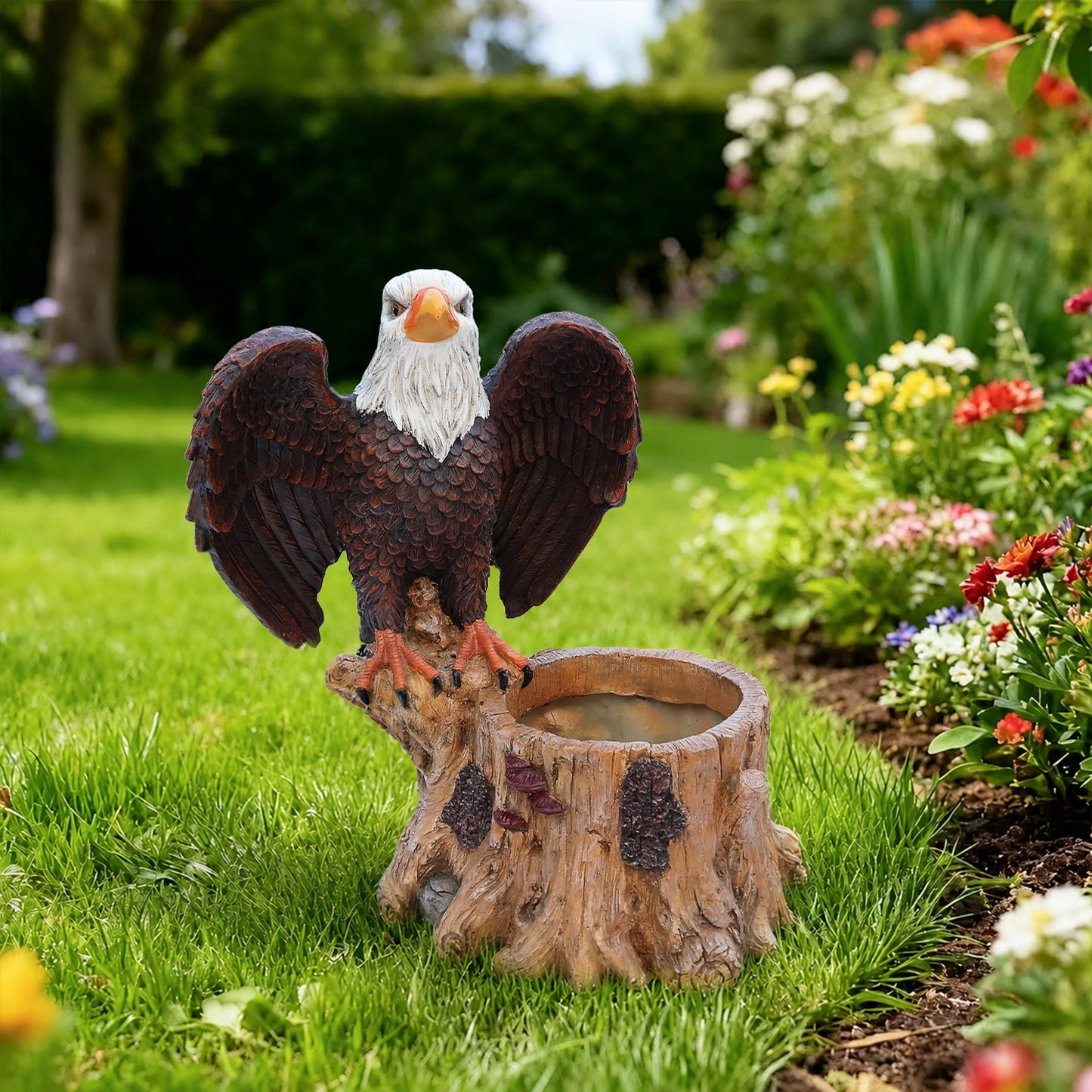Majestic eagle garden planter statue with spread brown wings, white head HouseOfZazla on Tampa Home & Garden Store