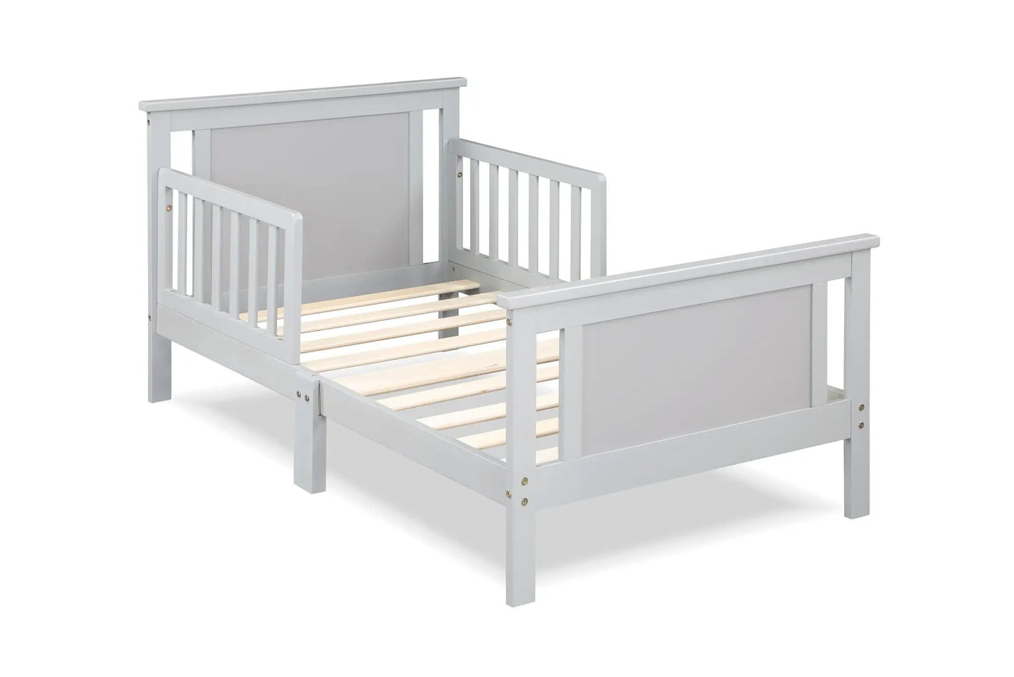 Connelly Reversible Panel Toddler Bed gray-painted wood frame with slatted rails on Tampa Home & Garden Store