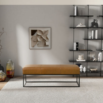 Odessa bench tan upholstered seat with black metal frame by HouseOfZazla on Tampa Home & Garden Store