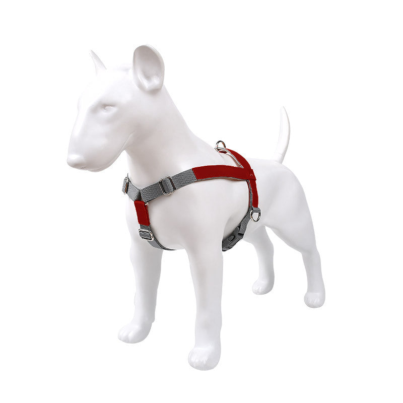 Leather dog chest harness set with gray nylon straps and red accents Pet Zen on Tampa Home & Garden Store