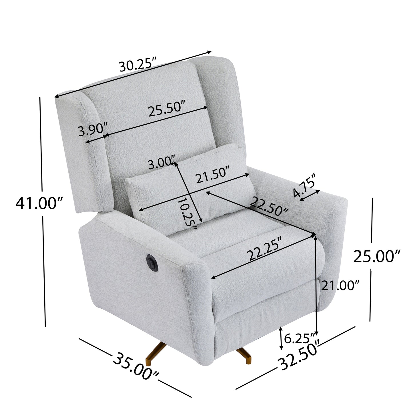 Power recliner chair upholstered in light gray fabric with 360° swivel, HouseOfZazla on Tampa Home & Garden Store