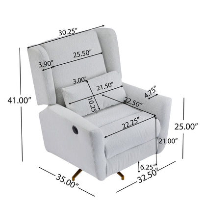 Power recliner chair upholstered in light gray fabric with 360° swivel, HouseOfZazla on Tampa Home & Garden Store