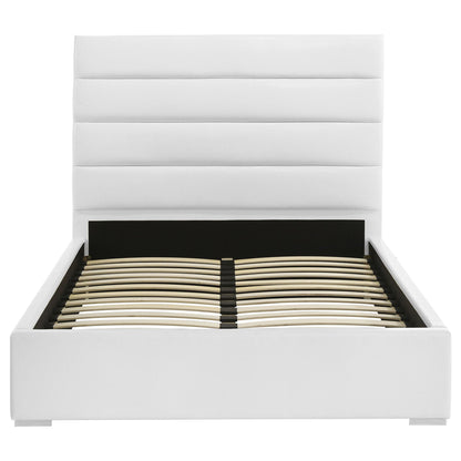 Dulcey platform bed frame white upholstered sides with slatted wooden base on Tampa Home & Garden Store