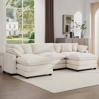 Modern oversized modular sofa with ottoman, white fabric upholstery, deep seating on Tampa Home & Garden Store