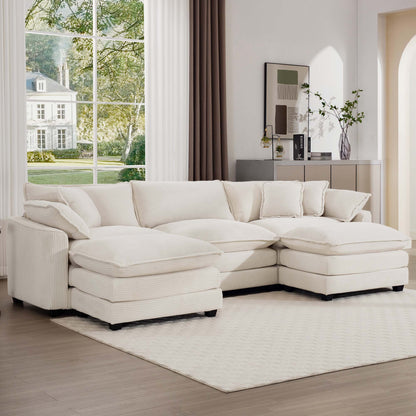 Modern oversized modular cushion sofa with ottoman in cream, low back, deep seating on Tampa Home & Garden Store