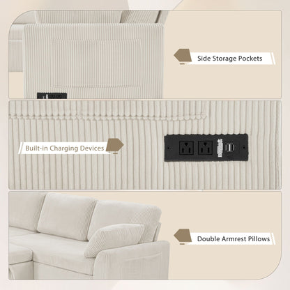 Beige HouseOfZazla U-shaped sectional sofa bed with reversible chaise and charging ports on Tampa Home & Garden Store