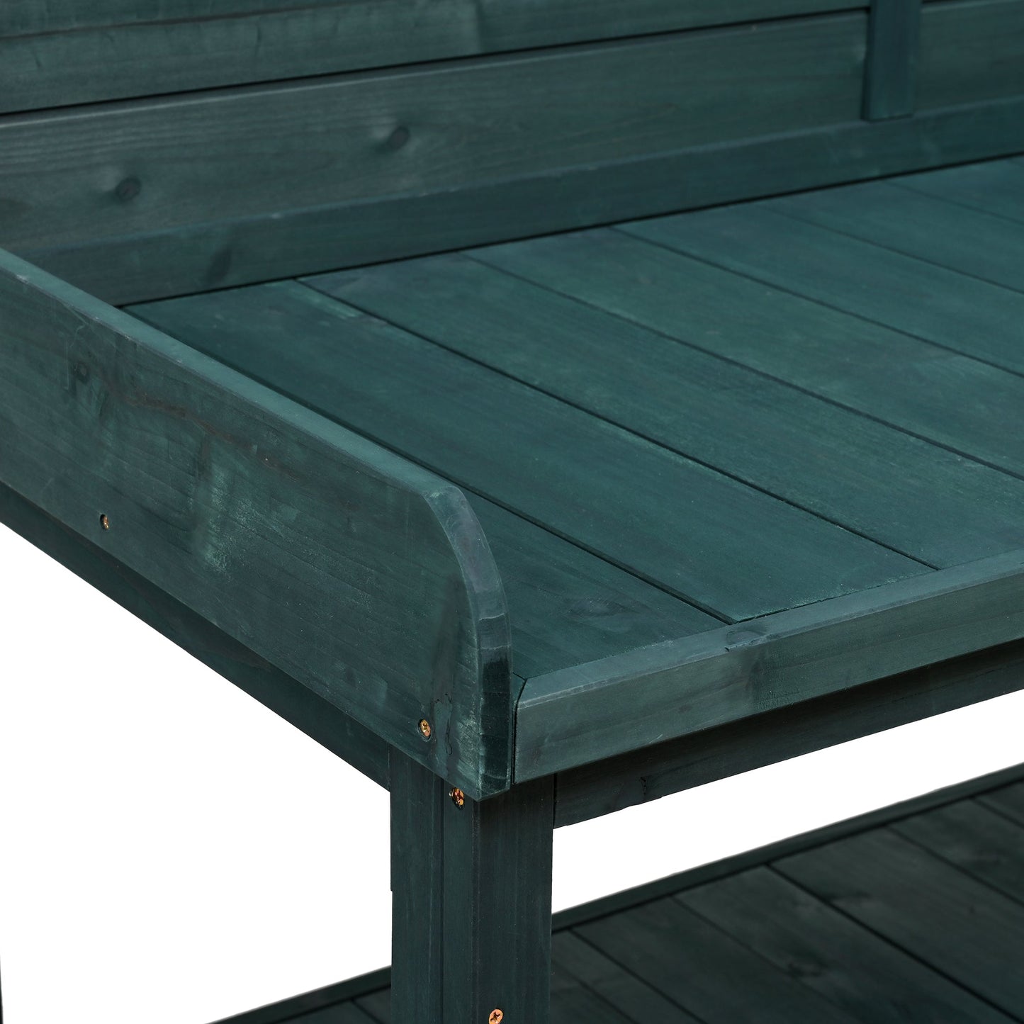 TOPMAX 65in Large Wooden Farmhouse Rustic Outdoor Potting Bench Table dark green wood with slats on Tampa Home & Garden Store