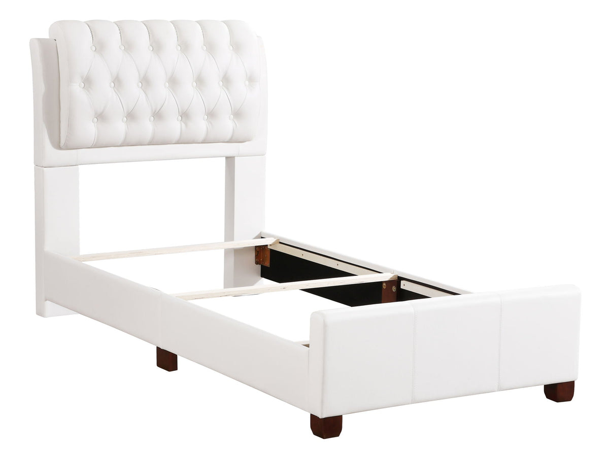 Tufted Upholstered Bed by HouseOfZazla, white faux-leather headboard with button tufting on Tampa Home & Garden Store