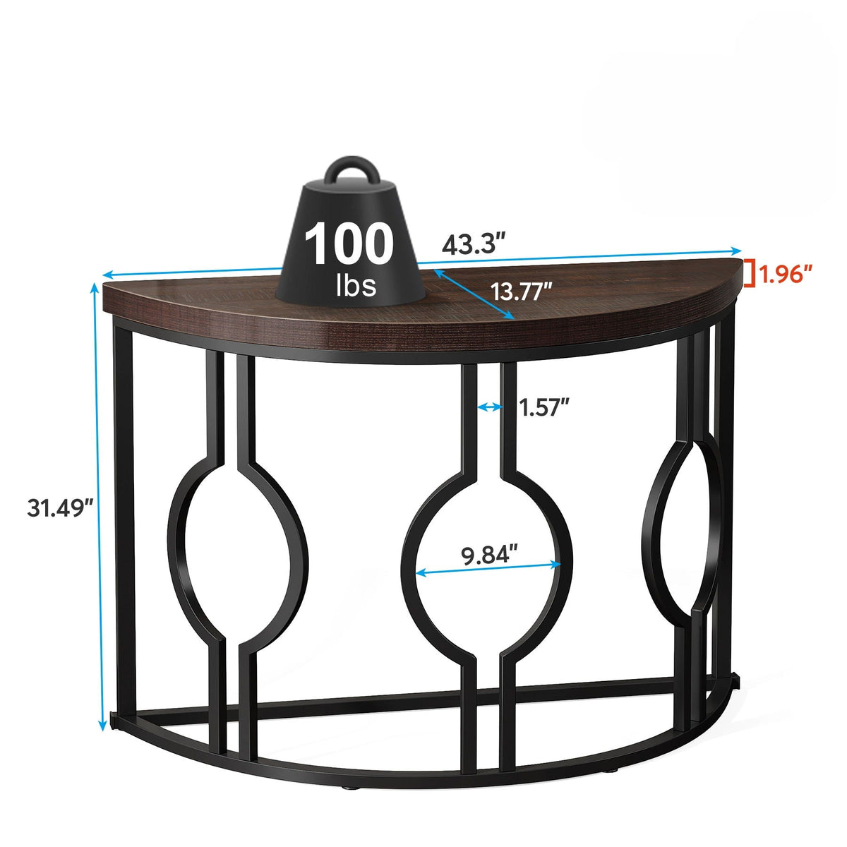 Half Moon Console Table with Geometric Metal Base and Rustic Brown Wood Top by HouseOfZazla on Tampa Home & Garden Store