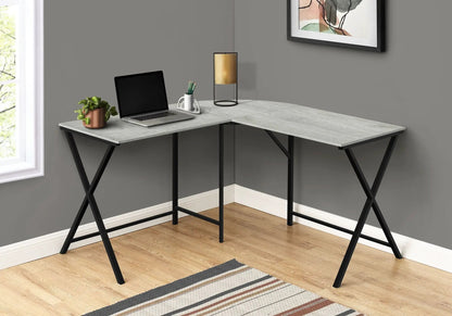 Unique Piece Furniture L-shaped corner computer desk in light gray wood finish with black metal legs on Tampa Home & Garden Store