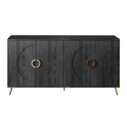 Modern lacquered 4-door wooden sideboard with dark grain and ring pulls, gold legs on Tampa Home & Garden Store