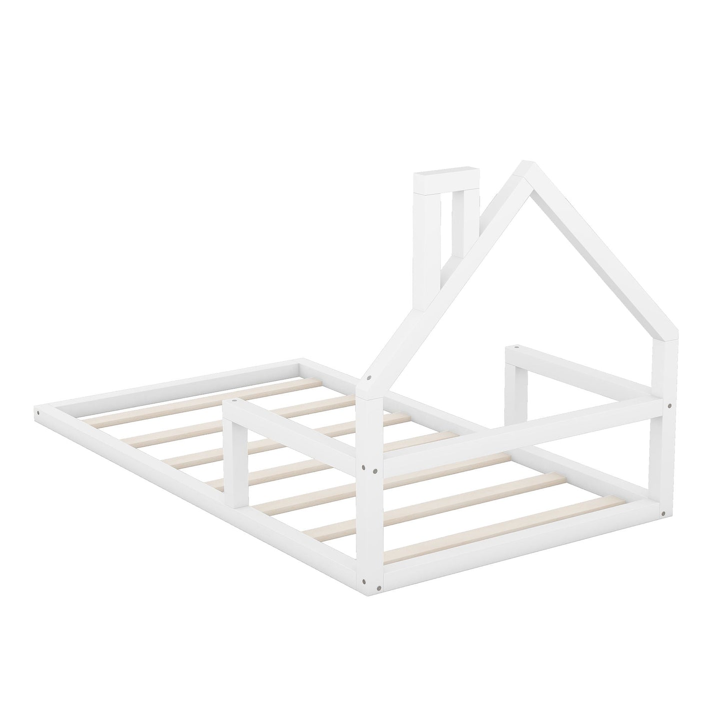 White floor bed frame with a house-shaped headboard and slatted platform base HouseOfZazla on Tampa Home & Garden Store