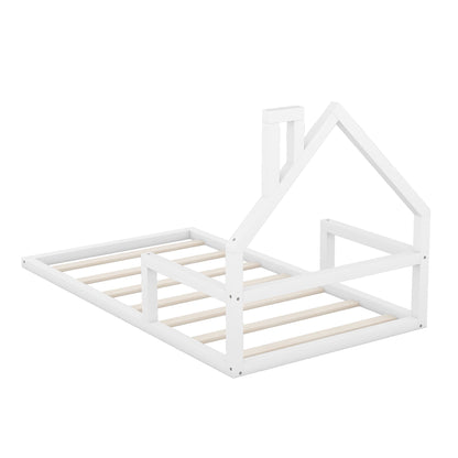 White floor bed frame with a house-shaped headboard and slatted platform base HouseOfZazla on Tampa Home & Garden Store
