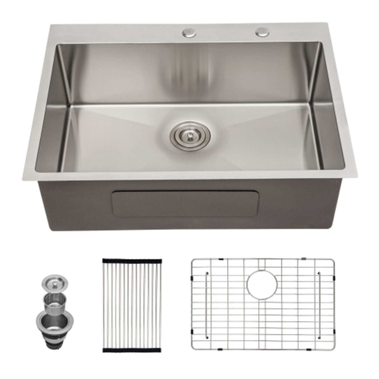 Drop-in kitchen sink HouseOfZazla, 16-ga stainless steel, single bowl, topmount with drain on Tampa Home & Garden Store