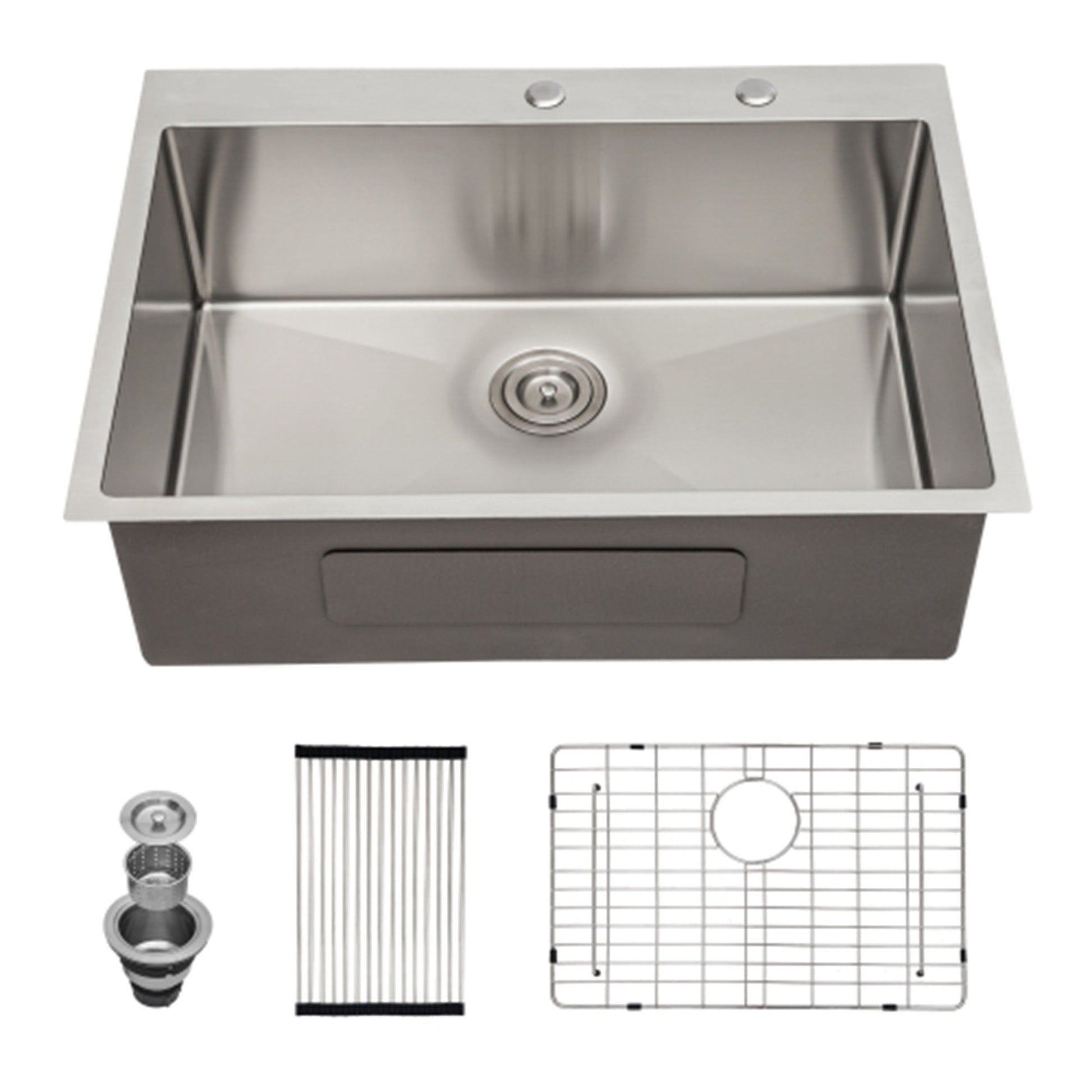 Drop-in kitchen sink HouseOfZazla, 16-ga stainless steel, single bowl, topmount with drain on Tampa Home & Garden Store