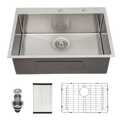 Drop-in kitchen sink HouseOfZazla, 16-ga stainless steel, single bowl, topmount with drain on Tampa Home & Garden Store