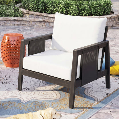 Outdoor Acacia Wood Club Chair And Gray Cushions