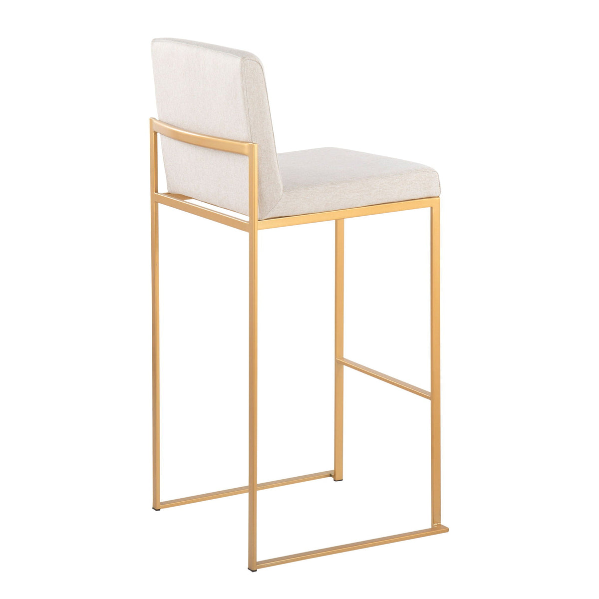Contemporary high-back barstool with beige fabric upholstery and gold metal frame on Tampa Home & Garden Store