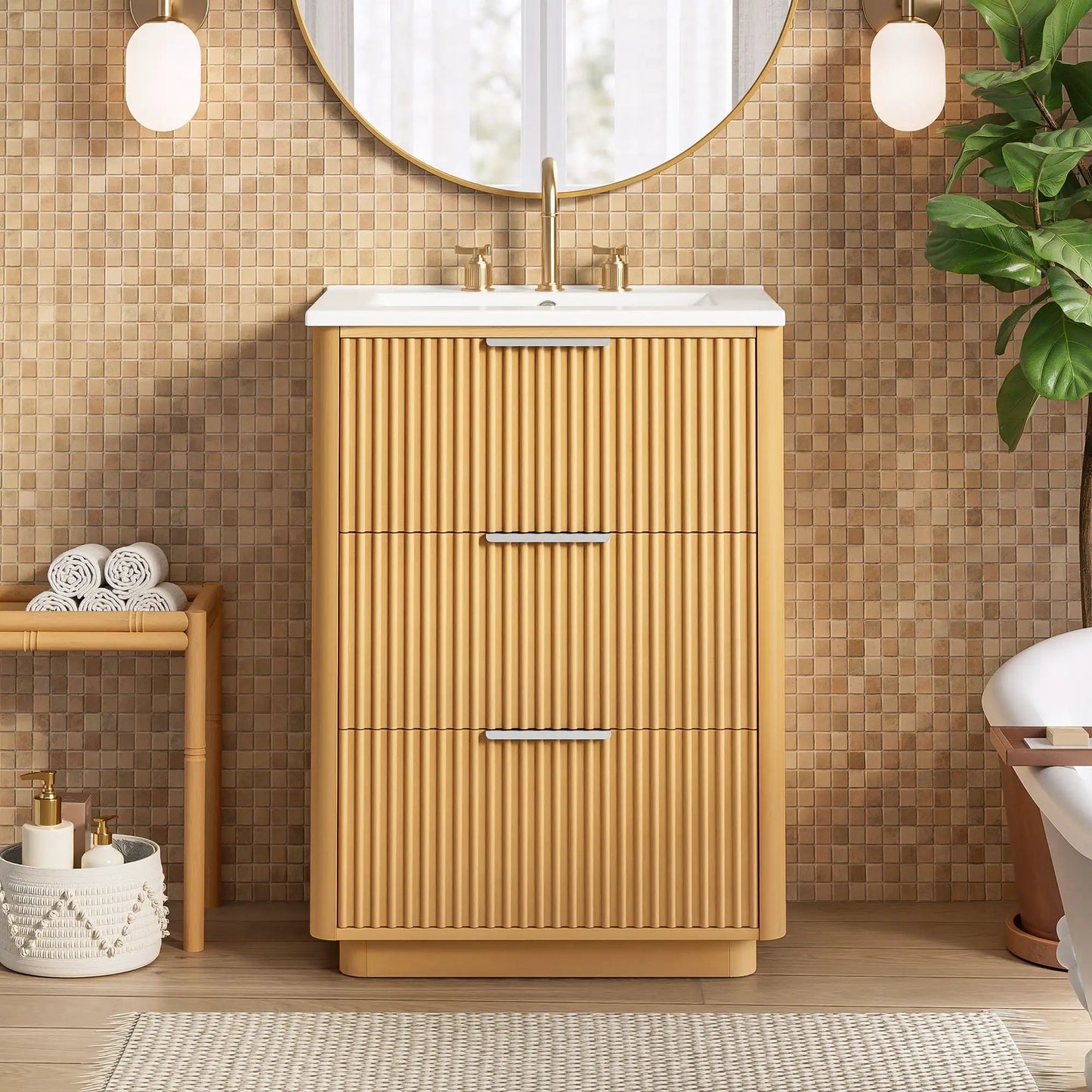 Bathroom vanity with sink in natural wood by Unique Piece Furniture on Tampa Home & Garden Store