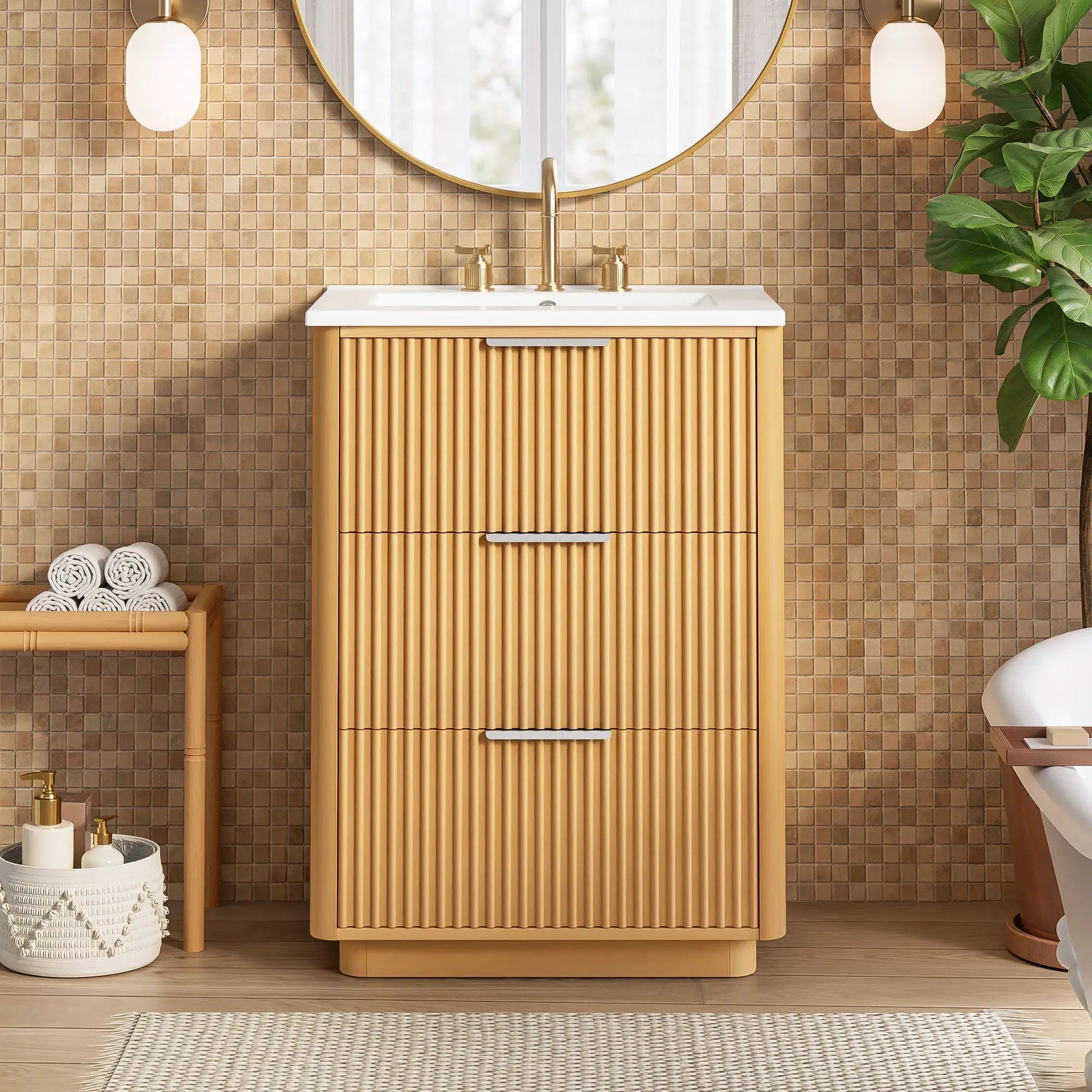 Bathroom vanity with sink in natural wood by Unique Piece Furniture on Tampa Home & Garden Store