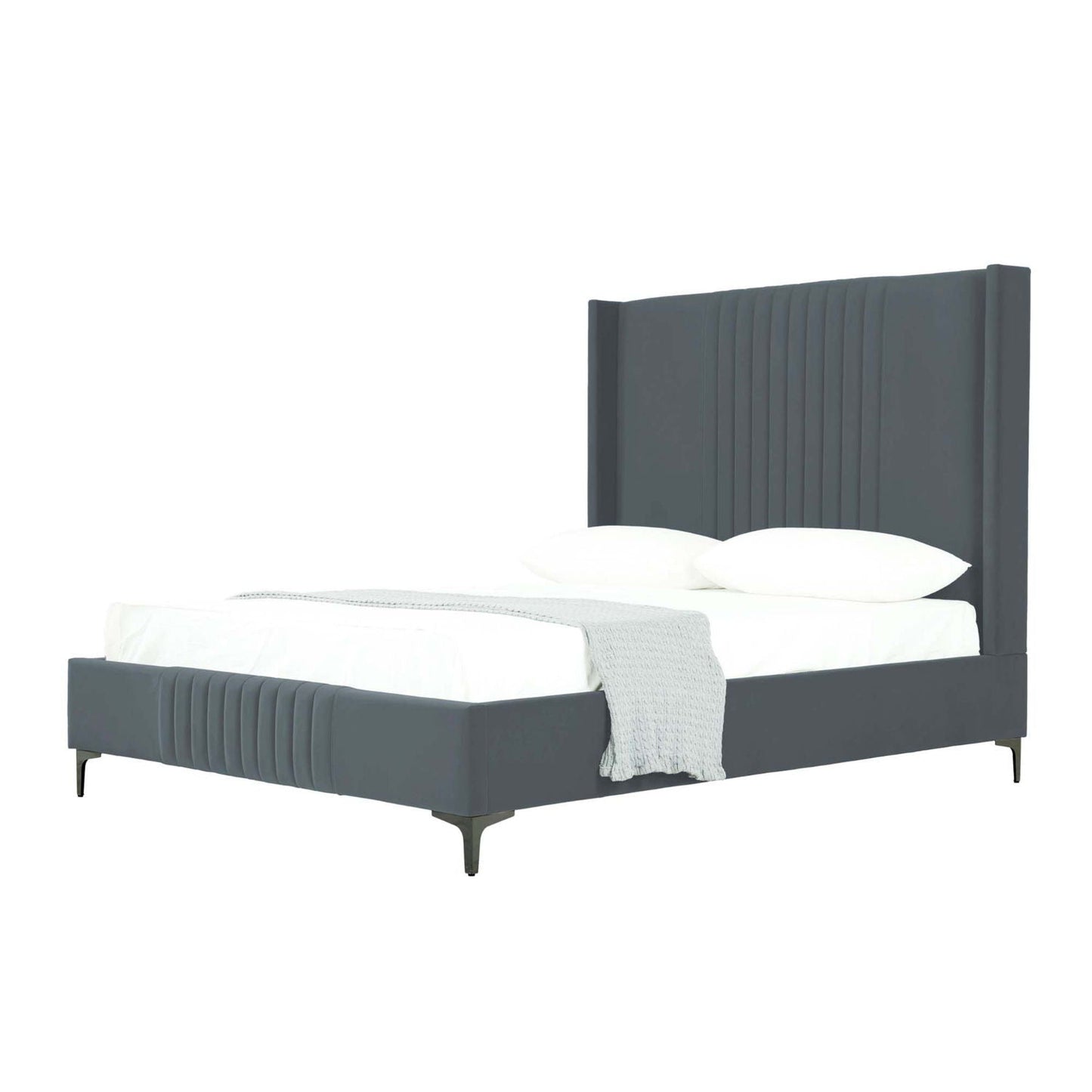 Promenade upholstered bed with charcoal gray ribbed headboard and footboard with slats on Tampa Home & Garden Store