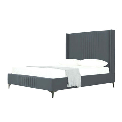 Promenade upholstered bed with charcoal gray ribbed headboard and footboard with slats on Tampa Home & Garden Store
