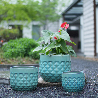 Vintage Turquoise Ceramic Planters Set of 3